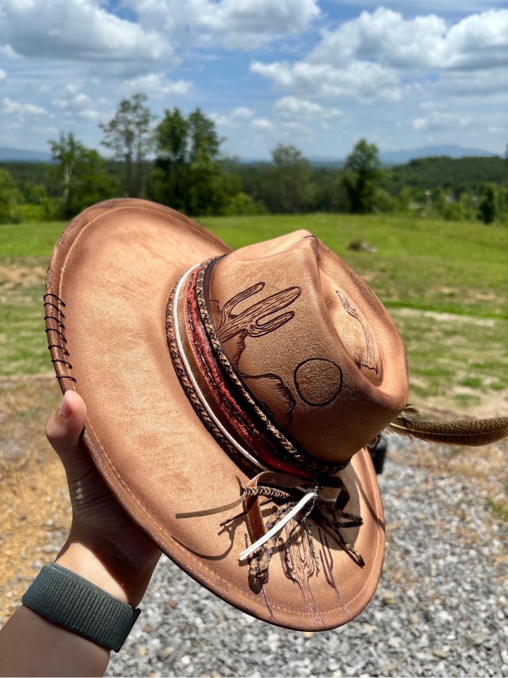 Brown suede Western Hat with Embossed Cactus